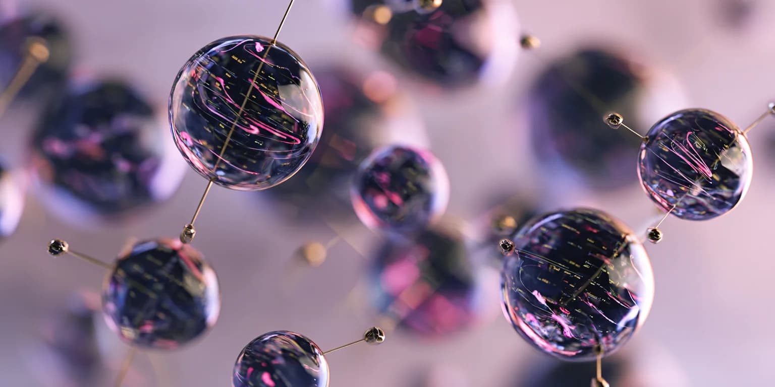 Abstract visualization: Purple molecular spheres in network