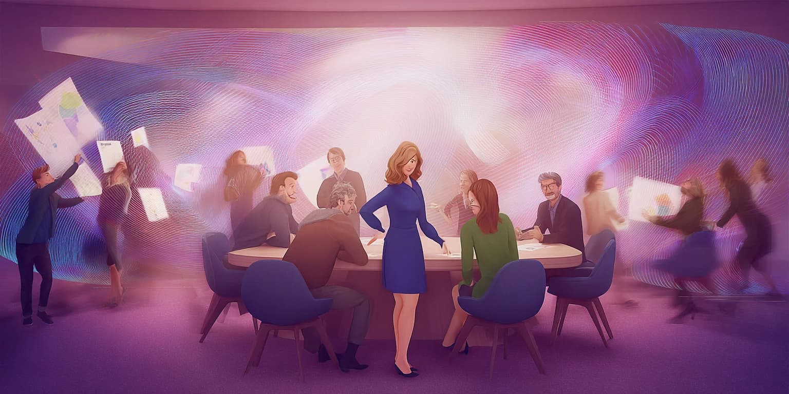 Abstract visualization: Center-stage female leader at meeting