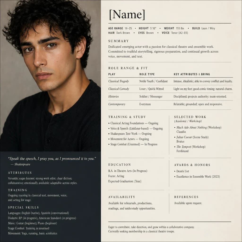 Nico Alvarez — synthetic pillar actor, Latinx-Mediterranean young man around twenty-two, head-and-shoulders portrait against a neutral backdrop
